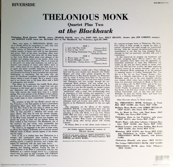 Thelonious Monk Quartet Plus Two* : At The Blackhawk (LP, Album, RE, RM)