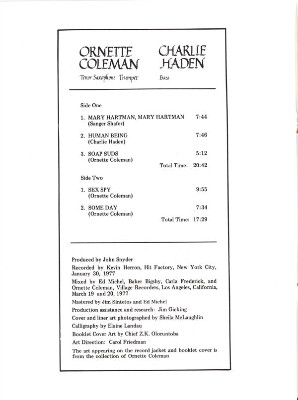 Ornette Coleman And Charlie Haden : Soapsuds, Soapsuds (LP, Album, Gat)