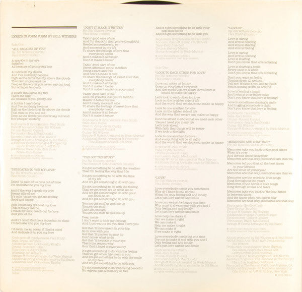 Bill Withers : 'Bout Love (LP, Album, Ter)
