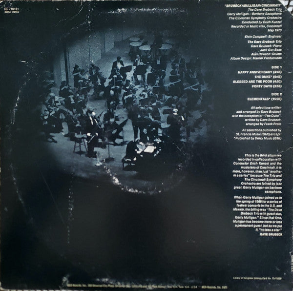 The Dave Brubeck Trio Featuring Gerry Mulligan & Cincinnati Symphony Orchestra conducted by  Erich Kunzel : Brubeck/Mulligan/Cincinnati (LP, Album)