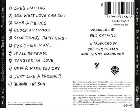 Eric Clapton : Behind The Sun (CD, Album, RP)