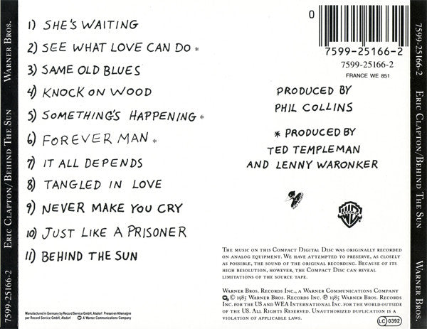 Eric Clapton : Behind The Sun (CD, Album, RP)