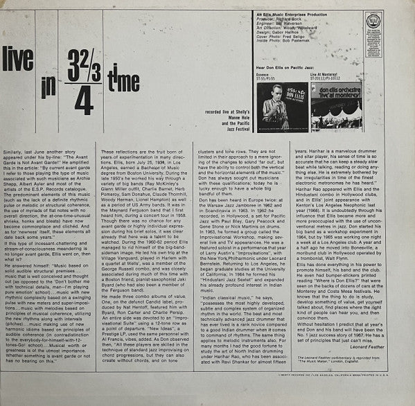 The Don Ellis Orchestra : Live In 3⅔/4 Time (LP, Album, Gat)
