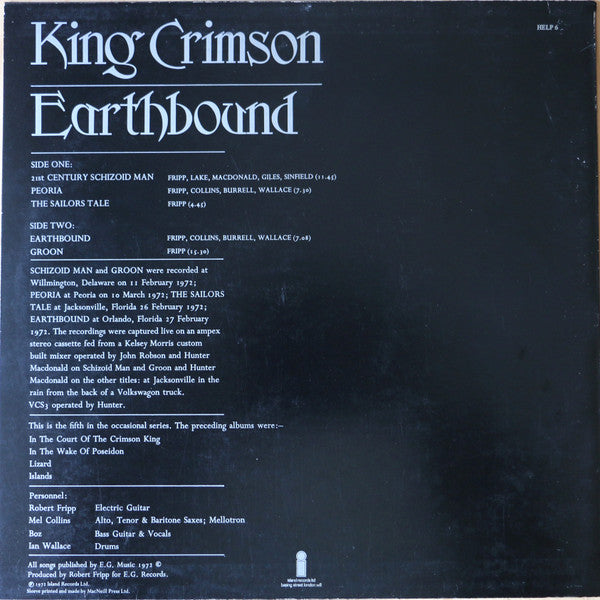 King Crimson : Earthbound (LP, Album, M/Print)