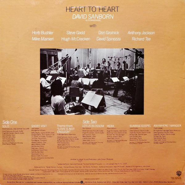 David Sanborn : Heart To Heart (LP, Album, RE)