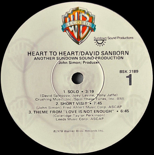 David Sanborn : Heart To Heart (LP, Album, RE)