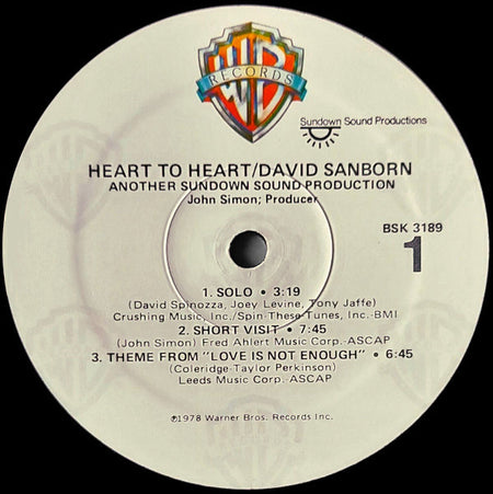 David Sanborn : Heart To Heart (LP, Album, RE)