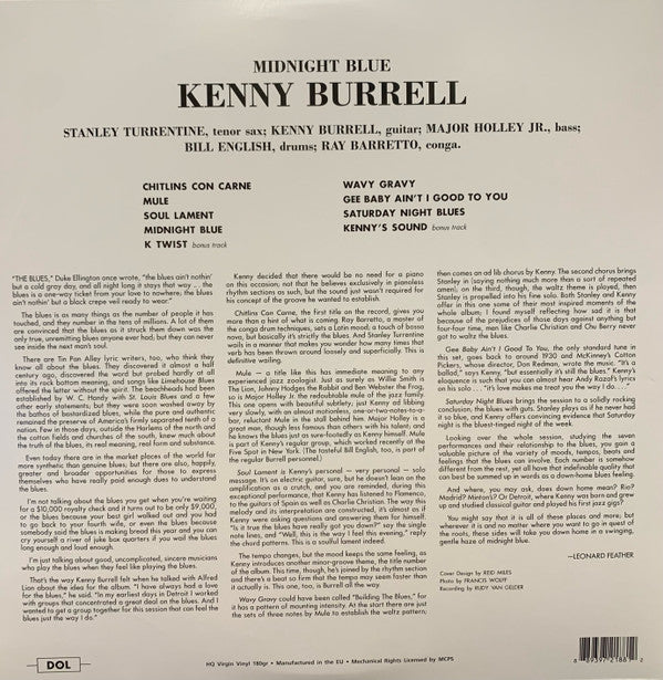Kenny Burrell : Midnight Blue (LP, Album, Dlx, RE, 180)