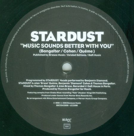 Stardust : Music Sounds Better With You (12", S/Sided, Single, Etch, RE, MPO)
