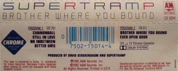 Supertramp : Brother Where You Bound (Cass, Album)