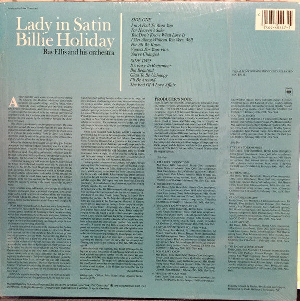 Billie Holiday, Ray Ellis And His Orchestra : Lady In Satin (LP, Album, RE, RM)