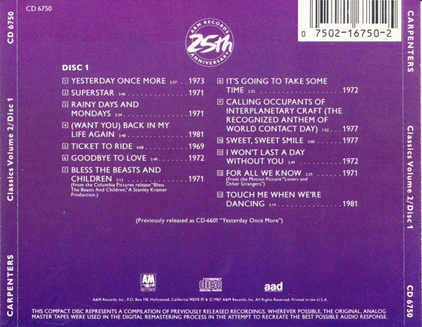 Carpenters : Classics Volume 2 (2xCD, Comp)