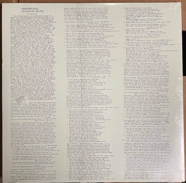 Various : The Mississippi Blues, No.3: Transition, 1926-1937 (LP, Comp, RE)