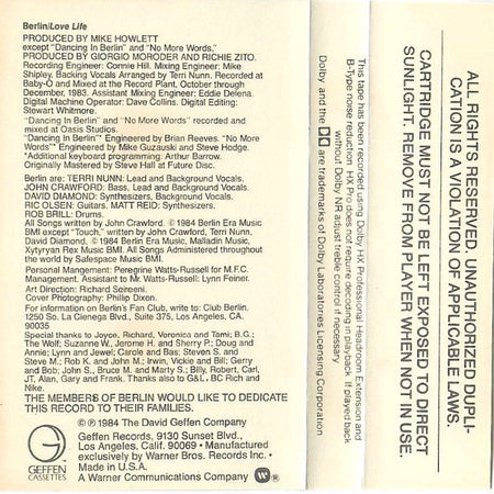 Berlin : Love Life (Cass, Album, AR,)