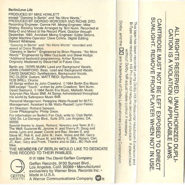 Berlin : Love Life (Cass, Album, AR,)