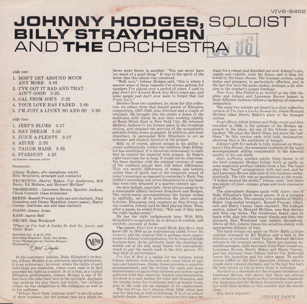 Johnny Hodges With Billy Strayhorn : Johnny Hodges With Billy Strayhorn And The Orchestra (LP, Album, Mono)