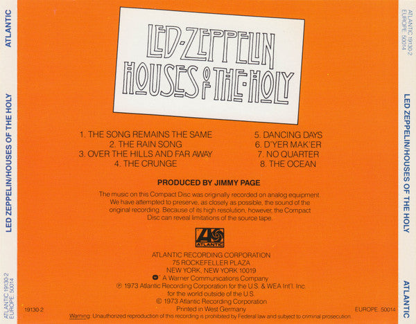 Led Zeppelin : Houses Of The Holy (CD, Album, RE, Tar)