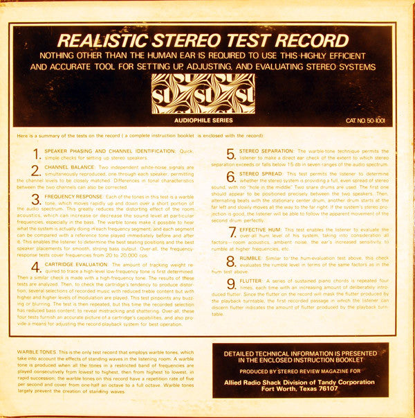 Various : Realistic Stereo Test Record (LP, Album, RP)