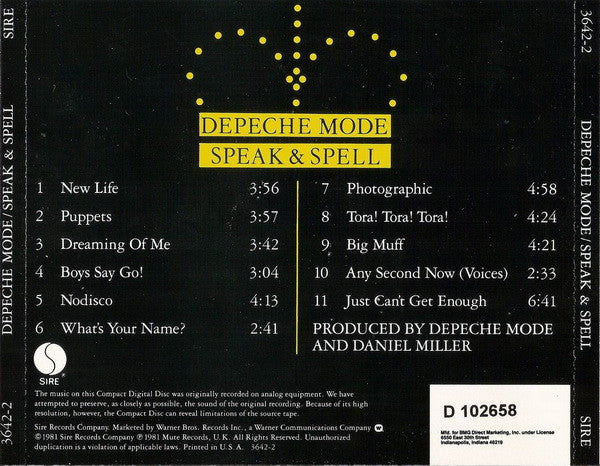 Depeche Mode : Speak & Spell (CD, Album, Club, RE)