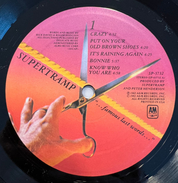 Supertramp : "...Famous Last Words..." (LP, Album, Eur)