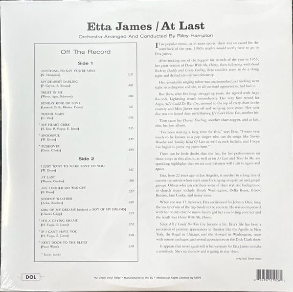 Etta James : At Last! (LP, Album, RE, 180)