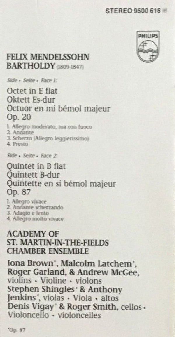 Felix Mendelssohn-Bartholdy, Academy Of St. Martin-in-the-Fields Chamber Ensemble : Octet Op. 20 / String Quintet Op. 87 (LP)