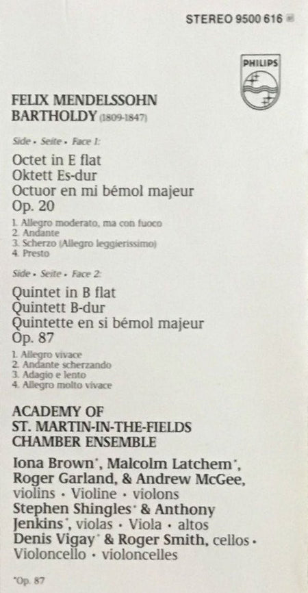 Felix Mendelssohn-Bartholdy, Academy Of St. Martin-in-the-Fields Chamber Ensemble : Octet Op. 20 / String Quintet Op. 87 (LP)