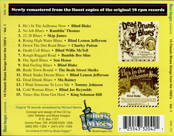 Various : 15 Classic Blues Songs From The 1920's: Vol. 1 (CD, Comp, RE, RM)