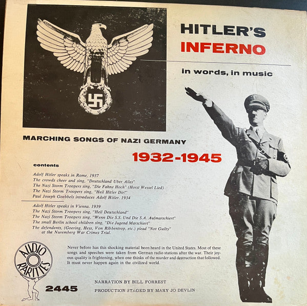 Various : Hitler's Inferno (In Words, In Music 1932-1945 - Marching Songs Of Nazi Germany) (LP, Comp)