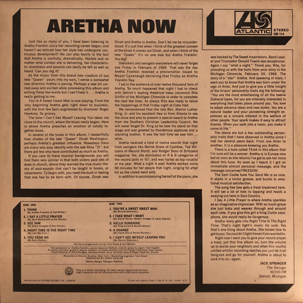 Aretha Franklin : Aretha Now (LP, Album)