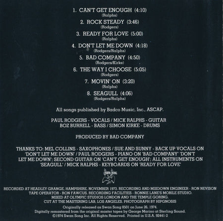 Bad Company (3) : Bad Company (CD, Album, RE, RM)