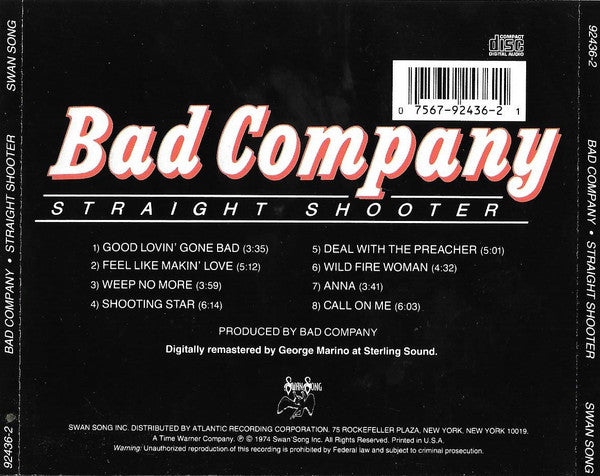 Bad Company (3) : Straight Shooter (CD, Album, RE, RM, RP)