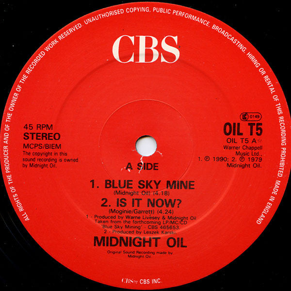 Midnight Oil : Blue Sky Mine (12", Single)