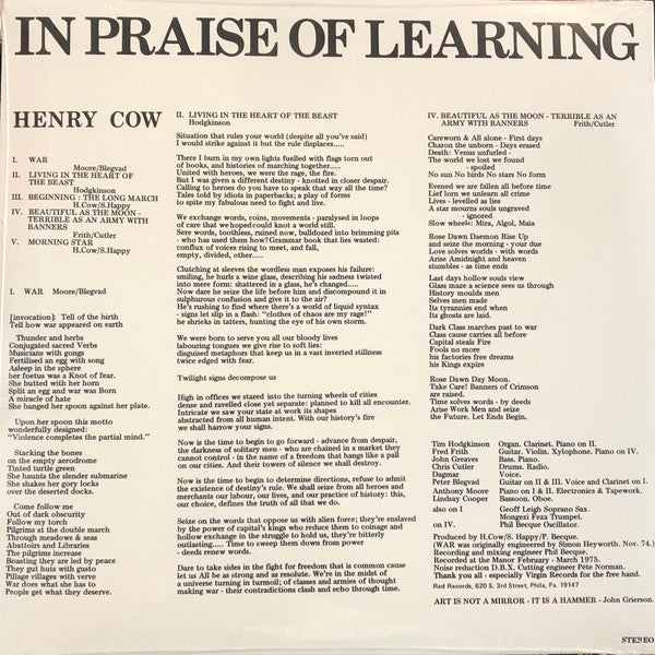 Henry Cow : In Praise Of Learning (LP, Album, RE)