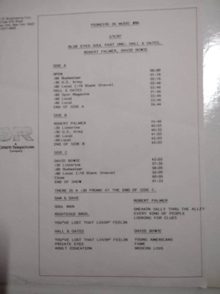 Daryl Hall & John Oates / Robert Palmer / David Bowie : Blue Eyed Soul Part One  (LP, Transcription + LP, S/Sided, Transcription)