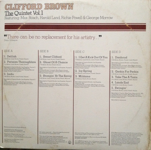 Clifford Brown : The Quintet Vol. 1 (2xLP, Comp, Mono, RM)