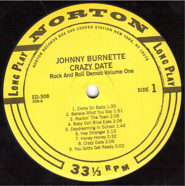 Johnny Burnette : Crazy Date [Rock And Roll Demos Volume 1] (LP, Comp)