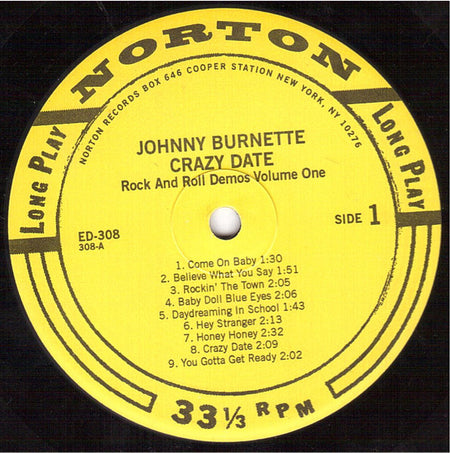 Johnny Burnette : Crazy Date [Rock And Roll Demos Volume 1] (LP, Comp)