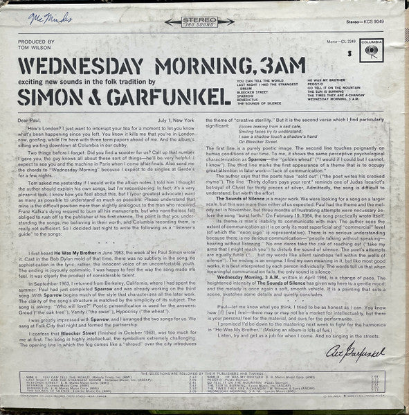 Simon & Garfunkel : Wednesday Morning, 3 A.M. (LP, Album, RE, San)