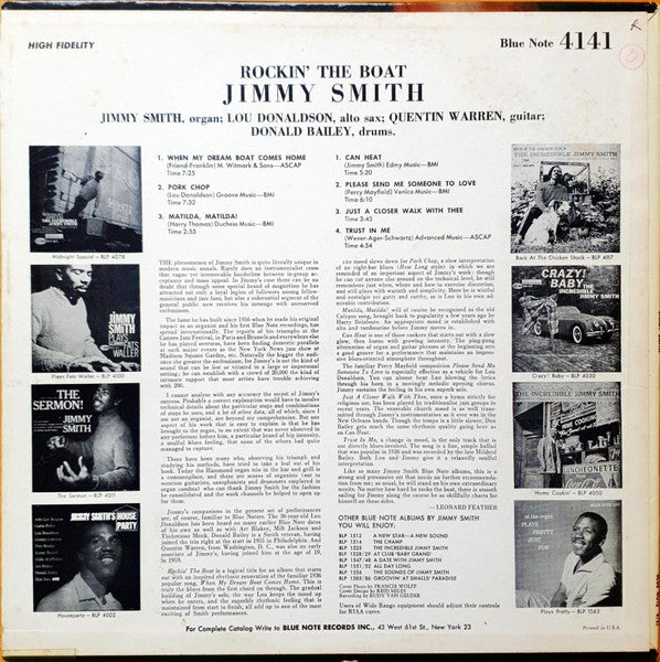 The Incredible Jimmy Smith* : Rockin' The Boat (LP, Album, Mono, No )