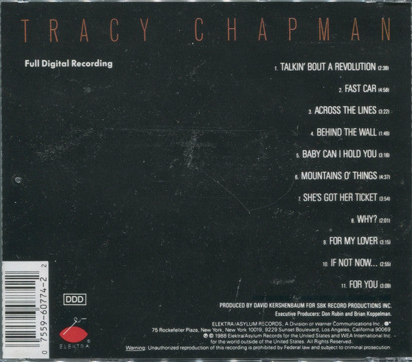 Tracy Chapman : Tracy Chapman (CD, Album, RE, SMA)