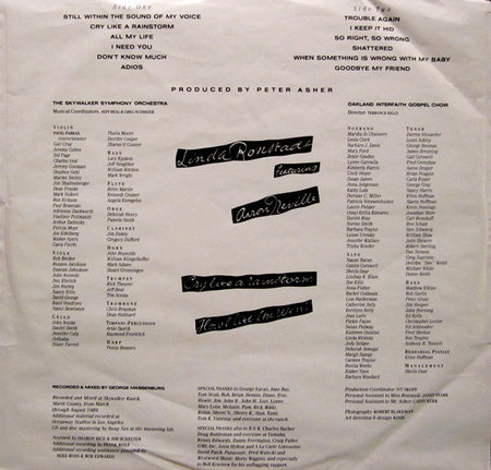 Linda Ronstadt Featuring Aaron Neville : Cry Like A Rainstorm - Howl Like The Wind (LP, Album)