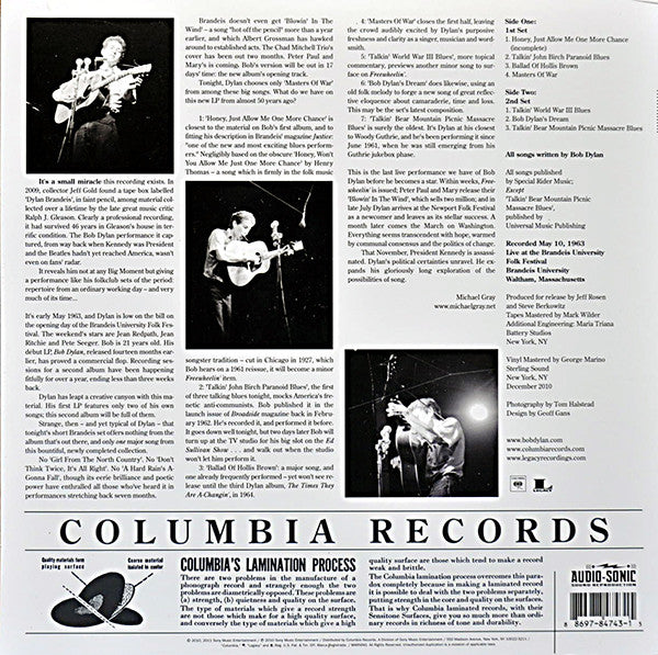 Bob Dylan : In Concert (Brandeis University 1963) (LP, Album, RSD, Mono, 180)