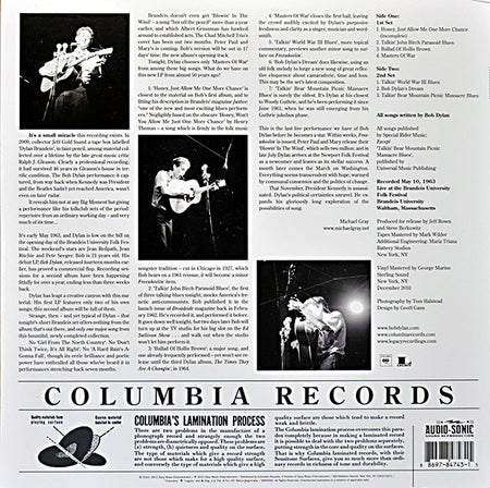 Bob Dylan : In Concert (Brandeis University 1963) (LP, Album, RSD, Mono, 180)