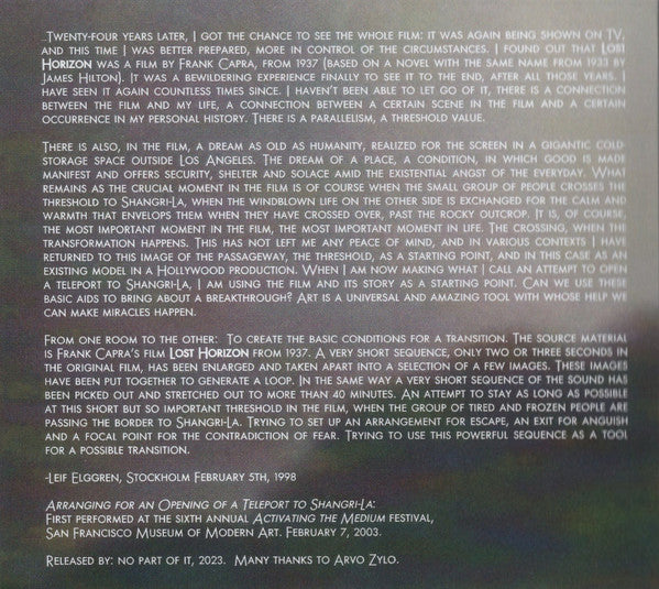 Leif Elggren : Arranging For An Opening Of A Teleport To Shangri-La (CD, Album)