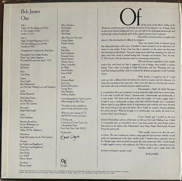 Bob James : One (LP, Album, PXT)