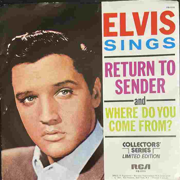 Elvis Presley : Return To Sender / Where Do You Come From? (7", Single, Mono, Ltd, RE, Ind)