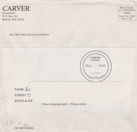 Carver Electronics Corporation : Introduction To Sonic Holography™ (Flexi, 6", Shape, S/Sided, Card, Smplr, Cle)