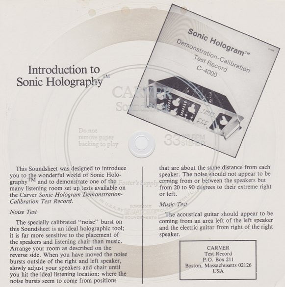 Carver Electronics Corporation : Introduction To Sonic Holography™ (Flexi, 6", Shape, S/Sided, Card, Smplr, Cle)