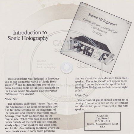 Carver Electronics Corporation : Introduction To Sonic Holography™ (Flexi, 6", Shape, S/Sided, Card, Smplr, Cle)